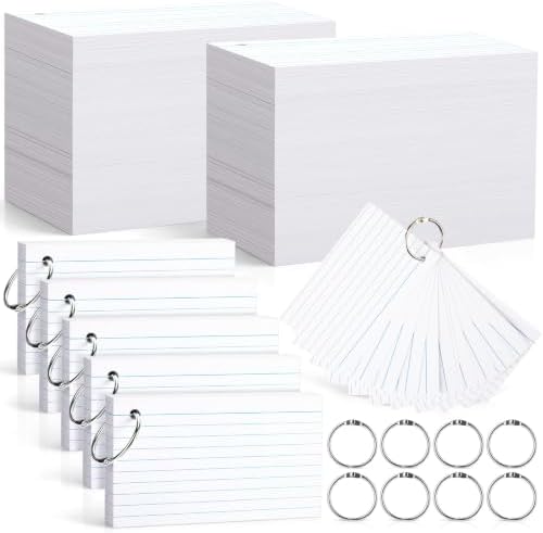 Yexiya 1000 Pcs 3 x 5 Inch Index Cards with Rings Hole Punched Notecards by Yexiya