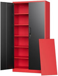 Letaya Metal Garage Storage Cabinets with Lock, 71" Tall Locker Organizer Steel Tool Cabinets,5 Adjustable Shelves 2 Doors for Home Office, Warehouse,Garage,Industrial,Employee (Black Red) by LetayaMetalCabinets