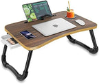 Zapuno Foldable Laptop Bed Table Multi-Function Lap Bed Tray Table with Storage Drawer and Water Bottle Holder, Serving Tray Dining Table with Slot for Eating, Working on Bed/Couch/Sofa by Zapuno