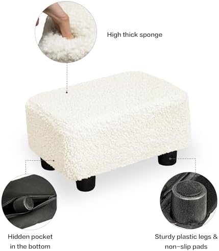 CAROLMADE Small Foot Stool Ottoman Footstool with Legs Under Desk Footrest for Living Room Bedroom and Office, Soft Ivory White - Image 6