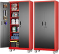 Aobabo Metal Garage Storage Cabinet with Wheels, 34" W x 18" D x 71" H,Red by Aobabo