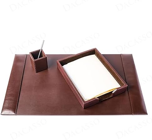 Dacasso Brown Bonded Leather Luxury 3 Piece Desk Set - Blotter Pad & Desk Organization Essentials - Executive Decor and Surface Protector by Dacasso