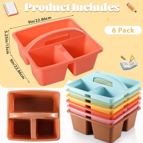 6 Pack Plastic Classroom Organizer Caddy with Handle, Boho - Image 2