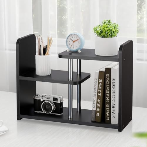 Desktop Organizer,Office Storage Rack,Wood Small Bookshelf,Black by Unknown