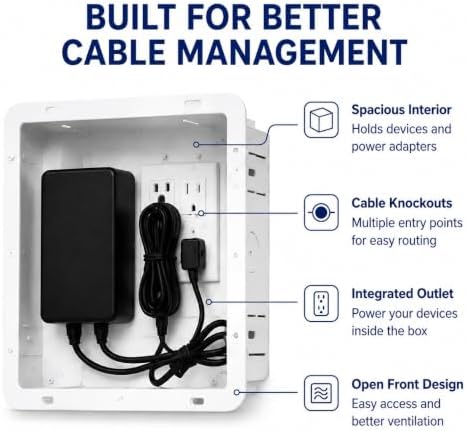 2 Pack 9" in-Wall Media Box Recessed Outlet Box Cable Management – Structured Media Enclosure Compatible with Streaming Media Players – WiFi-Friendly TV Cable Organizer Wall Installation - Image 2