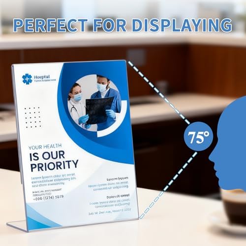 8.5x11 Clear Acrylic Sign Holders (12 Pack), Vertical L-Shaped Tabletop Stands for Menus, Office Documents & Restaurant Signs - Image 6
