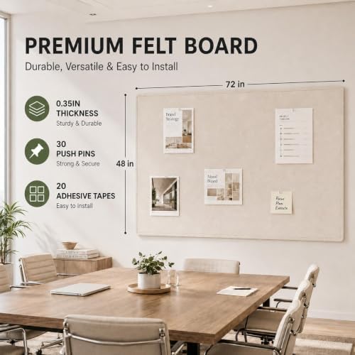 72 x 48 Inch Beige Felt Bulletin Board for Wall, Frameless - Image 2