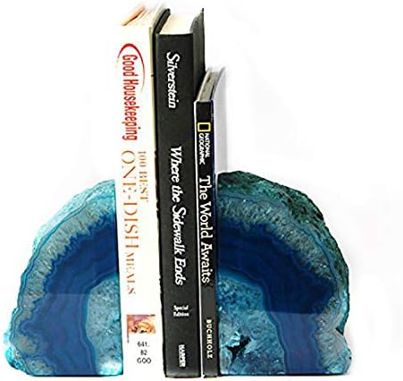 JIC Gem Teal Agate Geode Heavy Duty Bookends with Anti-Slip Rubber Bumpers by JICGem%C2%AE