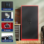 Yizosh Metal Garage Storage Cabinet with 2 Doors and 5 Adjustable Shelves - 71" Steel Lockable File Cabinet,Locking Tool Cabinets for Office,Home,Garage,Gym,School (Red Black) - Image 4