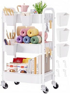 3 Tier Rolling Cart Metal with Wheels, White Three Tiered Carts on Wheels by Aofure