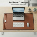 Desk Mat – Double-Sided Vegan Leather & Felt | Built-In Magnetic Cable Organizer & File Storage | Premium Workspace Pad for Office, Gaming & Creative Professionals-（Brown） - Image 2