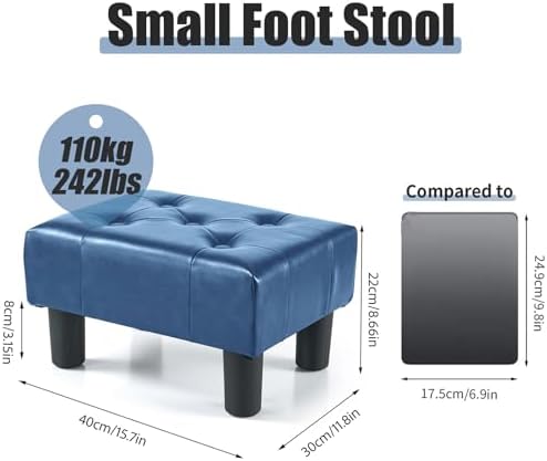 BRIAN & DANY Small Foot Stool, Leather Foot Stools with Legs, Stable Small Footstool for Living Room, Sapphire - Image 3