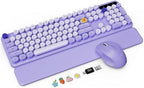 Wireless Keyboard Mouse Combo, Purple, Round Keycaps, Magnetic Wrist Rest by Trueque