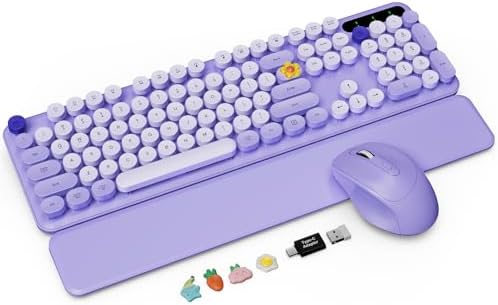 Wireless Keyboard Mouse Combo, Purple, Round Keycaps, Magnetic Wrist Rest by Trueque