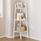 Hoctieon Corner Shelf, 3-Tier 40" Tall Corner Bookshelf, Rustic Ladder Shelf, Industrial Display Stand for Living Room, Kitchen, Home Office, Balcony, Small Space, Metal Frame, White by Hoctieon