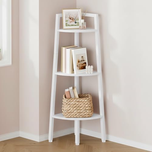 Hoctieon Corner Shelf, 3-Tier 40" Tall Corner Bookshelf, Rustic Ladder Shelf, Industrial Display Stand for Living Room, Kitchen, Home Office, Balcony, Small Space, Metal Frame, White by Hoctieon