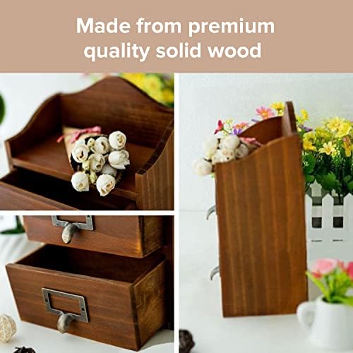 Mini Vintage 2 Drawer Desktop Organizer - Rustic Card Catalog with Label Holders - Small Chest for Storage and Organization - Library Box - 2-Pack - Image 4