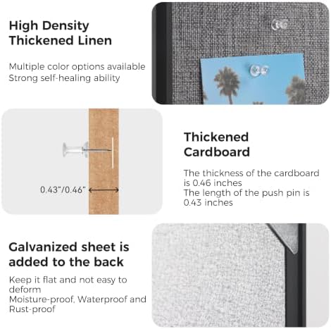 SELEAD Linen Bulletin Board 30” x 20” - Black Aluminum Frame, Grey Fabric - Image 6