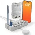 DeskBrick 2PK Silicone + Steel-Weighted Cord Holders for Desks. Weighted Cord Organizers & Cable Management for Desktops. Useful Phone Accessories & Cable Holders for Offices. No Adhesive. Light Gray by CordBrick