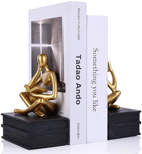 Heavy Duty Book Ends for Shelves, Thinker Bookends Set of 2 Decorative Book Ends for Heavy Books, Modern Unique Shelf Decor for Home Office Living Room Desk by LINYTHER