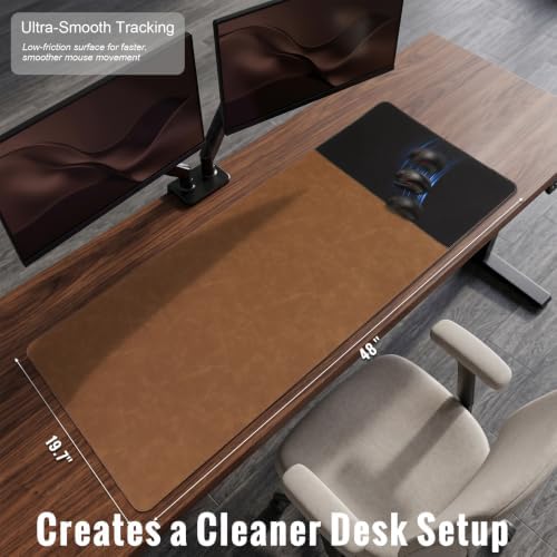 HAUTOCO Cork Desk Mat 48''x19.7'', Distressed PU Leather & Cloth Desk Pad - Image 2
