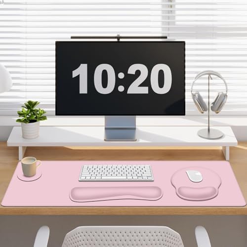 Mouse Pad Desk Pad Protector, Keyboard Wrist Rest + Mouse Pad Wrist Rest +Coaster, Large Gaming Pad for Computer Keyboard Laptop, XXL Desk Mat Writing Pad for Office and Home, Pink - Image 6