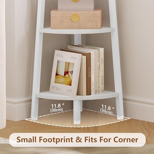 Hoctieon Corner Shelf, 6-Tier Corner Bookshelf, Rustic Ladder Shelf, Industrial Display Stand for Living Room, Kitchen, Home Office, Balcony, Small Space, Metal Frame, White - Image 4