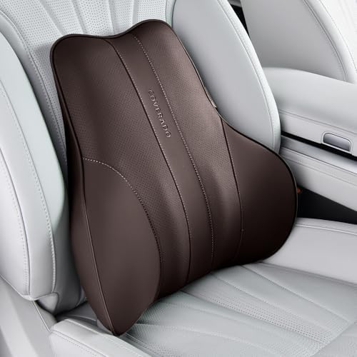 Coverado Lumbar Support Pillow for Car, Ergonomic Memory Foam Back Pillow for Office Chair, New Back Cushion for Pain Relief, PU Leather Car Lumbar Support for Driving Seat by COVERADOAUTO