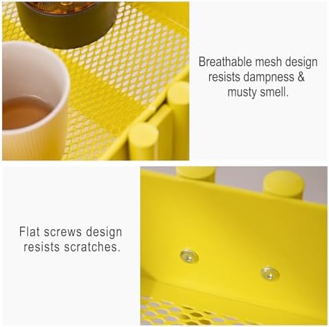 3 Tier Rolling Cart Metal Heavy Duty Utility Cart with Silent Caster Lockable Wheel Multi-Functional Organization Carts Storage Trolley with Mesh Shelves for Office Kitchen Living Room Yellow - Image 4
