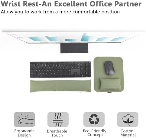 Large Mouse Pad Wrist Support Set, Bean Bag Mouse and Keyboard Wrist Rest Filled Ergo Beads, Easy Typing Gaming Home Office (Light Army Green) - Image 4
