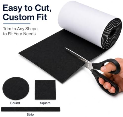 Felt Furniture Pads Self Adhesive Felt Tape for Hardwood Floors (Black, 5"x120") - Image 6