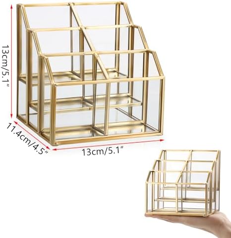 Hipiwe Mirrored Glass Business Card Display Holder, 6-Slots Gold Card Stand - Image 3