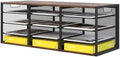 TQVAI 12 Compartments Desktop Literature Organizer, Metal Frame Paper Sorter with Handles, Heavy Duty Mailbox for Classroom and Office, Wood File Organizer for Document, Bill, Magazine, Antique Brown by TQVAI