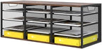 TQVAI 12 Compartments Desktop Literature Organizer, Metal Frame Paper Sorter with Handles, Heavy Duty Mailbox for Classroom and Office, Wood File Organizer for Document, Bill, Magazine, Antique Brown by TQVAI