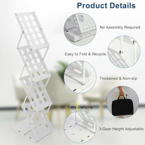 Polmart 4-Tier Brochure Literature Display Floor-Stand Rack with Adjustable Pockets. Portable Collapsible Design with Carry Bag for Trade Shows, Offices, Retail Stores (White) - Image 2