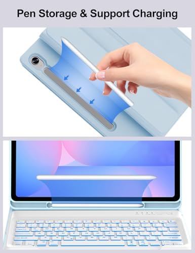 Keyboard Case for Samsung Galaxy Tab S10 FE+ Plus 13.1'' 2025, Galaxy Tablet S10FE+ Case with Backlit Keyboard, 7-Color Backlight Keypad with Pen Holder for Samsung Tab S10FE Plus 13.1 Inch, Sky Blue - Image 6