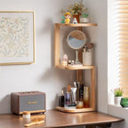 Corner Shelf Stand Desk Organizer,26.8" H Rubberwood Brown Rack for Small Spaces, Bedroom,Home Office,Kitchen,Bathroom (Natural, 3 Tier) - Image 4