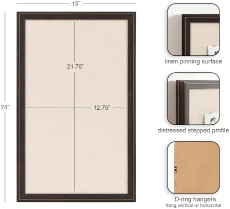 Kate and Laurel Oakhurst Rectangle Framed Linen Fabric Pinboard, 15 x 24, Black, Traditional Decorative Bulletin Board with Stepped Profile for Use as Motivational Vision Board or Wall Organization - Image 2