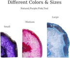 Natural Agate Geode Bookends - 2 to 3 lb Heavy Duty Rock Crystal Stone Book Ends for Shelves, with Rubber Bumpers, Decorative Book Holders for Home Office - Image 5