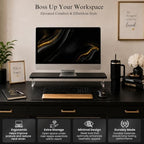 Bamboo Monitor Riser, Wide Desktop Monitor Stand for Desk with Clear Acrylic Legs, 31.5 x 8 inch Bamboo Wood Shelf, Fit Keyboard, Home Office Workspace Accessories,Study Stationaries Storage (Black) - Image 5