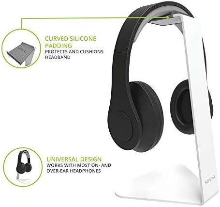 Kanto H1 Universal Headphone Stand - White - Solid Steel Construction - Curved Silicone Resting Surface - Image 2