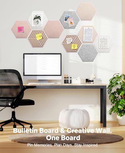 Hexagon Large Cork Bulletin Board Tiles, Peel and Stick Felt Wall Panels for Vision, Message Center, Picture and Prayer Board for Office, Dorm, Room and Desk Decor(Oatmeal) - Image 4