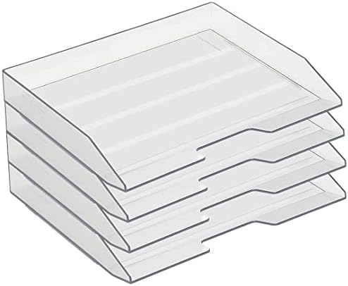 Acrimet 4 Tier Paper Organizer Letter Tray – Plastic Stackable Desk File Organizer, Side Load Paper Sorter for Letter/A4 Office File Folder Holder – Clear Crystal by Organizingyourlife