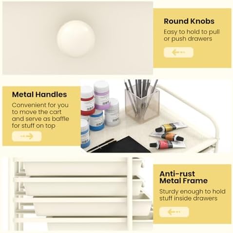 LDAILY 12 Drawer Rolling Storage Cart, Craft Cart Organizer on Wheels w/Metal Frame, Large Capacity & Smooth Drawer, Rolling Cart w/Drawers for Classroom, Office - Image 5