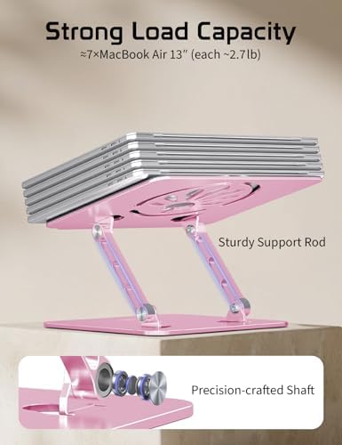 Adjustable Aluminum Laptop Stand for Desk,Ergonomic Riser, Pink - Image 5