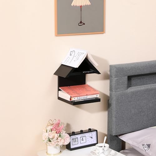 Wall Mounted Wood Bookcase, Small Bedside Bookshelf, Wooden Triangle Nightstand Book Rest,Gift for Book Lover Stand (Black) - Image 4
