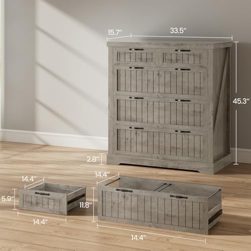 SEDETA Filing Cabinet for Home Office, Farmhouse 5 Drawers File Cabinet, Wood Office File Cabinets for Letter/Legal/A4 Size, File Cabinets with Printer Stand for Study Room, Living Room, Grey - Image 2