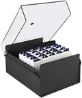 Acrimet 5 X 8 Card File Holder Organizer Box Metal Base Heavy Duty (AZ Index Cards and Divider Included) (Black Color with Clear Crystal Plastic Lid Cover) by Organizingyourlife