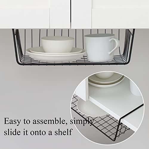 Tebery 4 Pack Black Under Shelf Wire Basket, Hanging Storage Baskets Under Cabinet Add-on Storage Racks, Slide-in Baskets Organizer for Kitchen Pantry Desk Bookshelf - Image 5