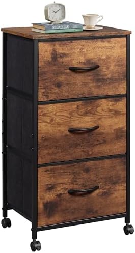 WLIVE Rolling Dresser Nightstand for Bedroom, 3 Drawers, Rustic Brown by WLIVE